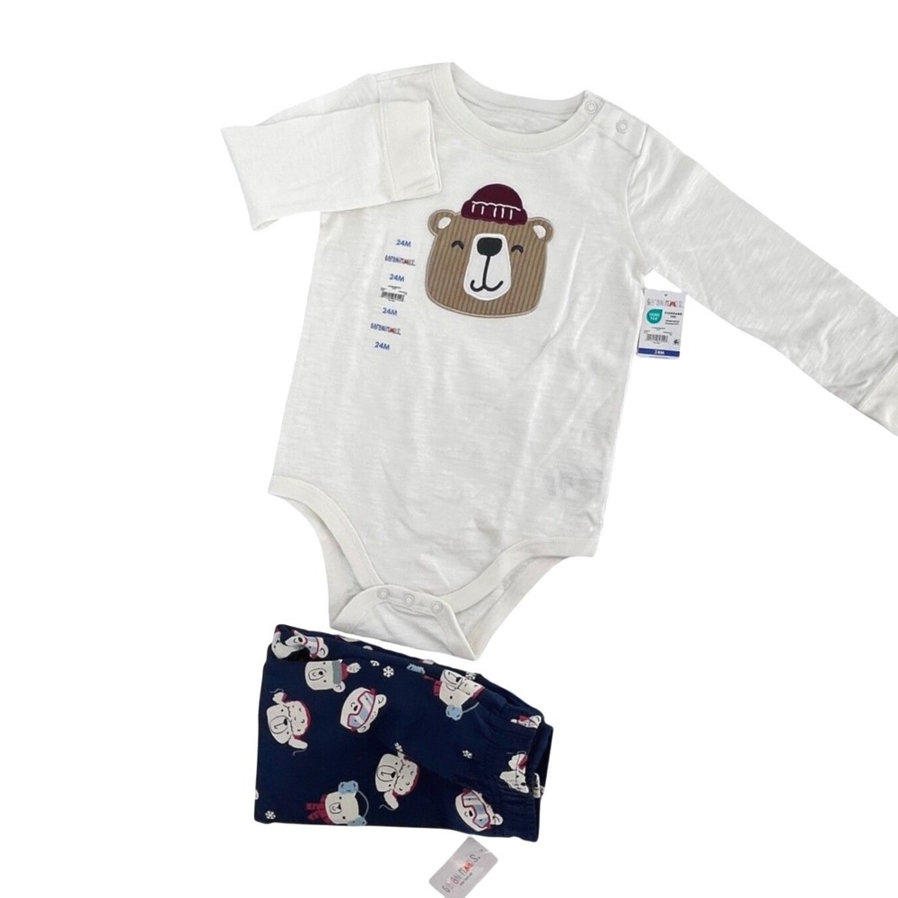 Garanimals Bodysuit Pants Set Girls 24M White Blue Bear Winter Holidays NEW